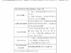 瑞众保险汉中中心支公司被罚24.4万元：因未如实记录保险业务等违法违规行为